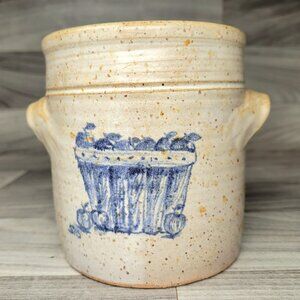 KOINONIA Pottery Salt Glazed Stoneware Crock Apple Basket Pattern 5 3/8th”